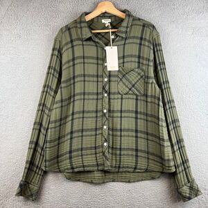 New Dylan by True Grit Olive Green Plaid Double Gauze Button Down Shirt Large